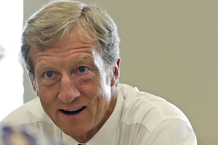 Tom Steyer, an environmentalist billionaire, is unveiling plans to spend $100 million this year in seven competitive Senate and gubernatorial races, as his super PAC works to counteract a flood of conservative spending.