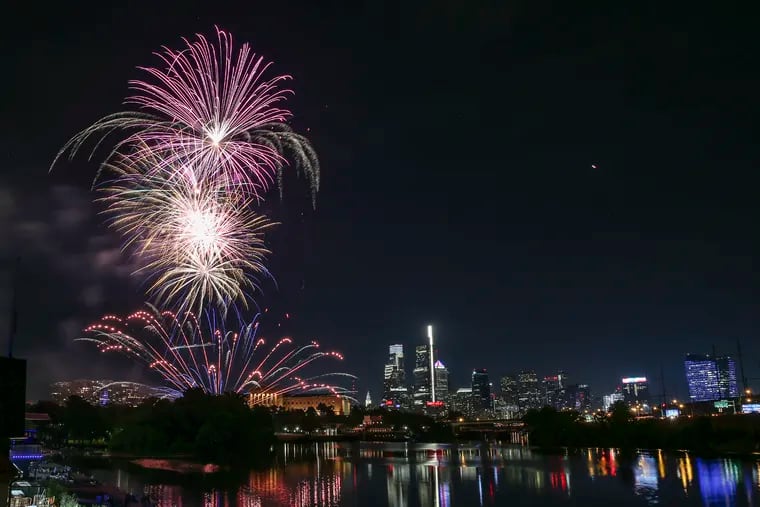Wawa Welcome America Fireworks Spectacular over the Art Museum and the Philadelphia skyline on Monday, July 4, 2022.