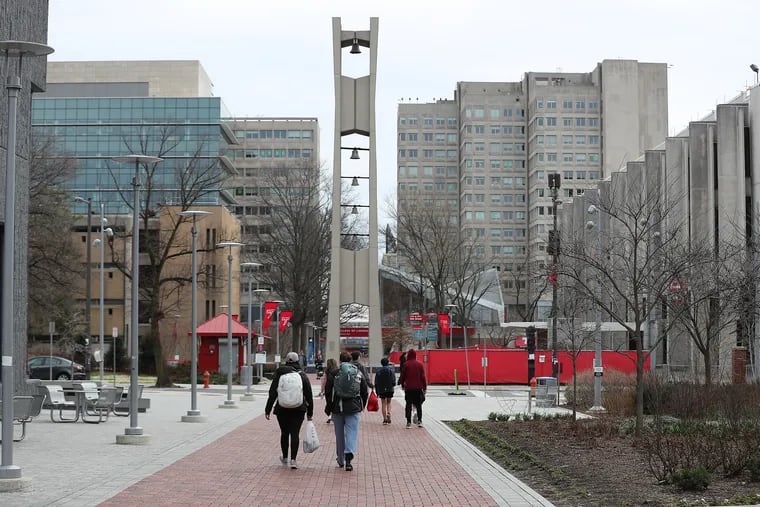 Walking through the campus of Temple University in Philadelphia, Pa. on February 19, 2023.