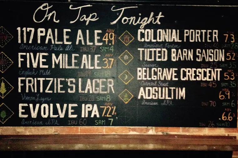 Brew pub in Old City tap list.