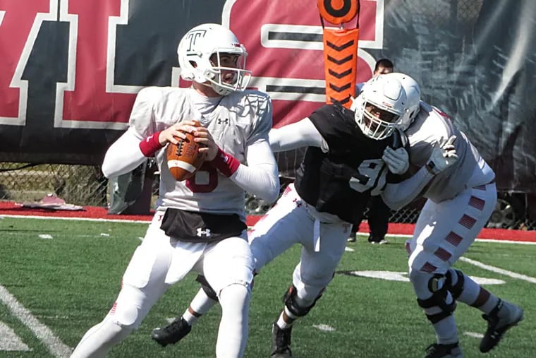 Temple’s Frank Nutile competing during Saturday’s spring practice for the Owls.