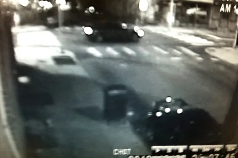 Police are seeking information on the driver and vehicle of this car that may have been involved in a hit and run Christmas Night in Kensington in the 3200 block of Frankford Avenue. Surveillance photo from Chuckles Bar.