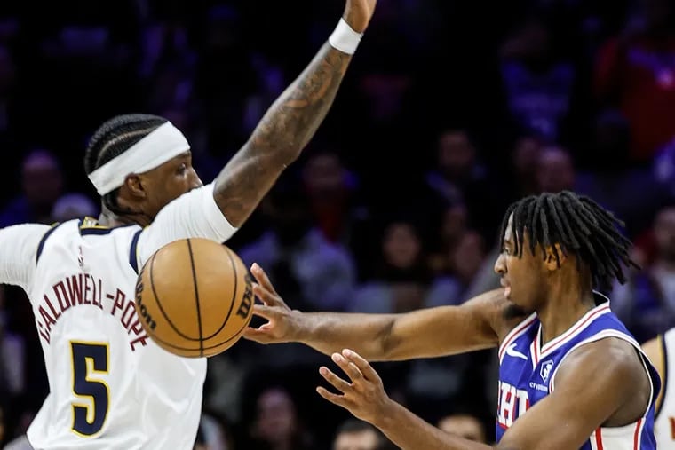 The Sixers' Tyrese Maxey had 25 points with nine assists and five rebounds in a win over the Nuggets on Tuesday.