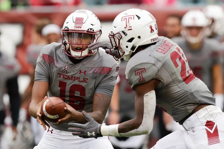 Temple quarterback Todd Centeio (left) is expected to play a couple of series again this weekend.