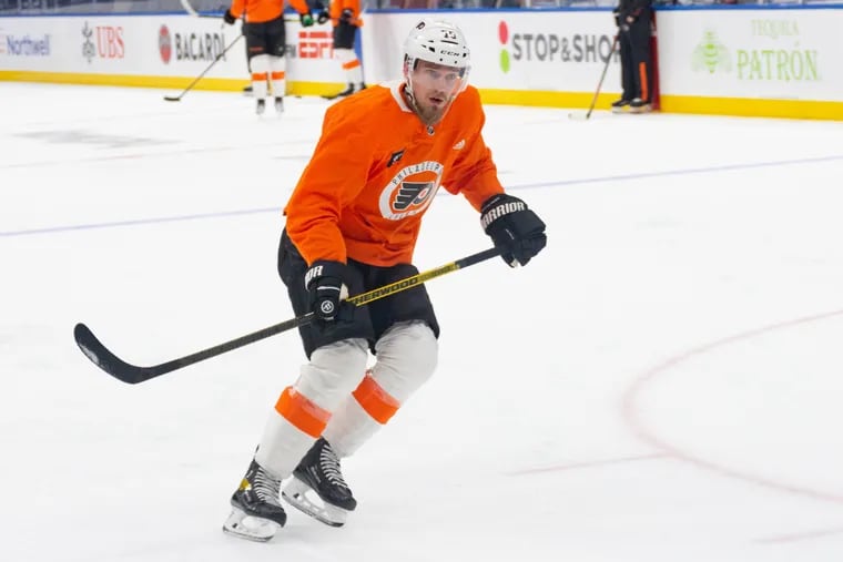 Rasmus Ristolainen skated on the third pairing at Flyers morning skate ahead of their game against the New York Islanders on Monday.