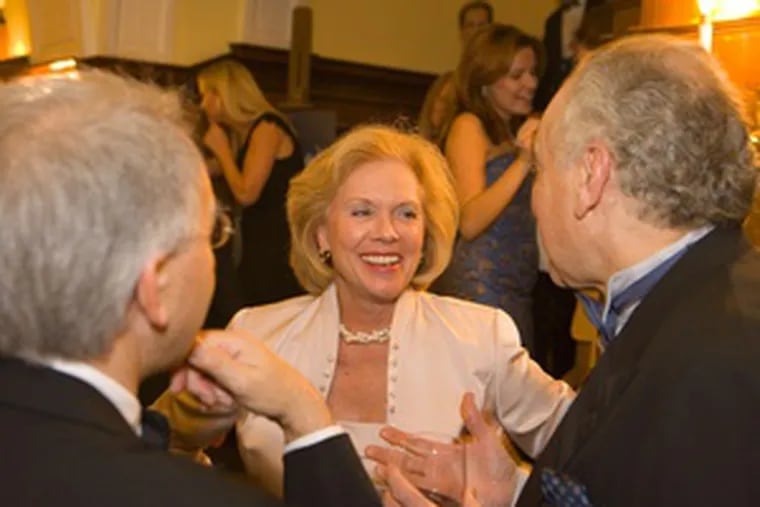 Judge Marjorie O. &quot;Midge&quot; Rendell, shown here at a charity ball in April, was being driven by a state trooper through Center City on Tuesday when another car ran a red light and struck her vehicle, police said.