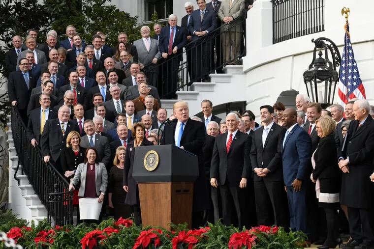 President Trump speaks during a celebration of the tax bill's passage with members of the House and Senate on December 20, 2017.