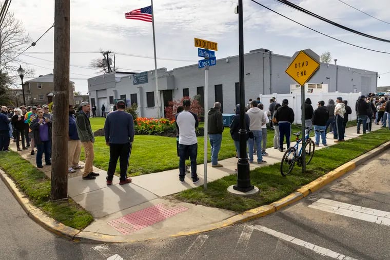 On the first day of sales for recreational cannabis in New Jersey, customers lined up outside the Curaleaf outlet in Bellmawr, in April 2022.