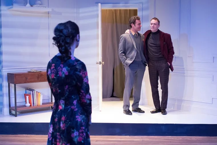 (Left to right:) Geneviève Perrier, Gregory Isaac, and Jered McLenigan in "Betrayal," through Feb. 17 at Lantern Theater Company.