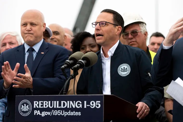 Gov. Josh Shapiro speaks during a June 23 news conference to announce the reopening of Interstate 95.