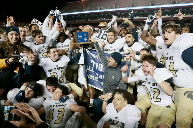 Holy Sprit celebrates after beating St. Joseph in the Non-Public 2 state title game Sunday at Rutgers.