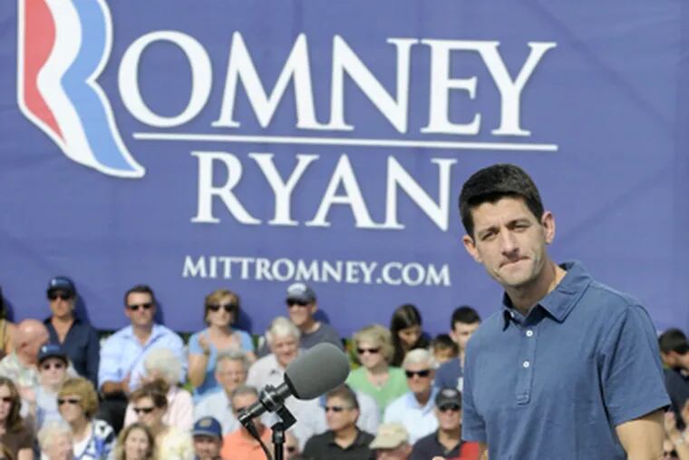 Republican vice presidential candidate, Rep. Paul Ryan makes his first Pennsylvania swing since joining the Romney ticket at a rally outside the American Helicopter Museum & Education Center in West Chester, August 21, 2012. ( TOM GRALISH / Staff Photographer )