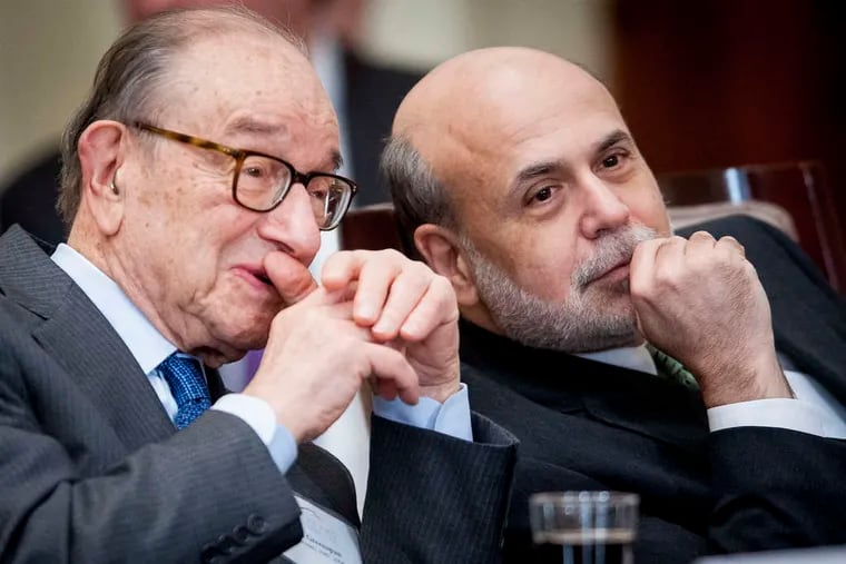 Alan Greenspan (left) was succeeded as head of the Fed by Ben Bernanke, whose own term ends soon.