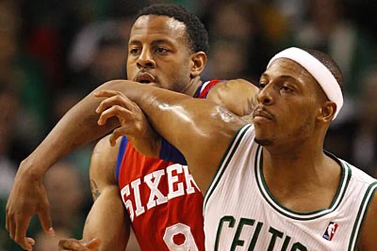 "You definitely have your hands full with him," Andre Iguodala said about the Celtics' Paul Pierce. (Ron Cortes/Staff Photographer)