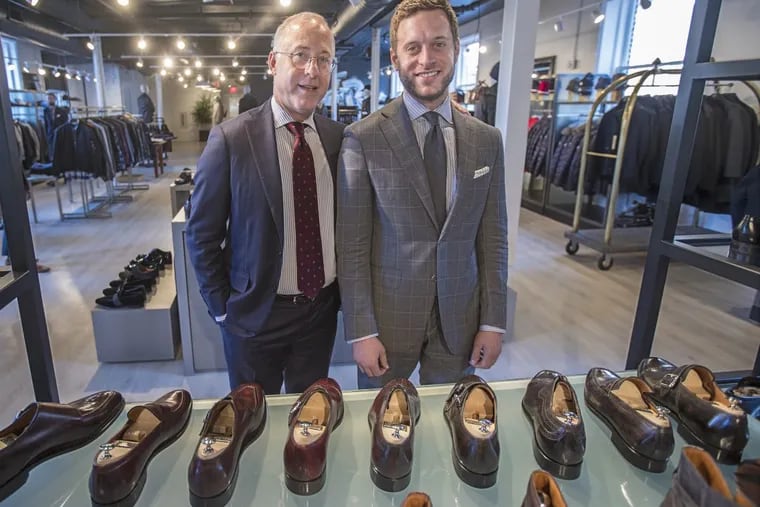 Boyds’ new owner Kent Gushner, left, and his son Alex Gushner, right, in the new men’s casual area of Boyds that’s now situated on the fourth floor but will be moving to the second floor as part of a $10 million makeover.