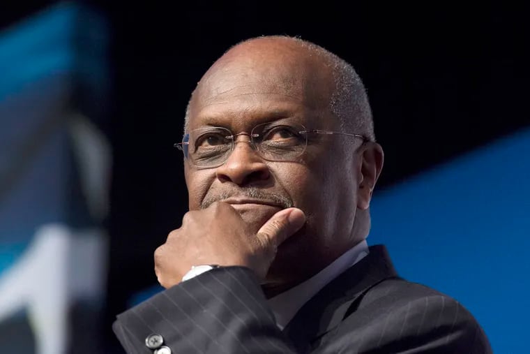 FILE - In this June 20, 2014 file photo, Herman Cain, CEO, The New Voice, speaks during Faith and Freedom Coalition's Road to Majority event in Washington. Trump says Herman Cain withdraws from consideration for Fed seat amid focus on past allegations. (AP Photo/Molly Riley, File)