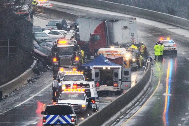 All westbound lanes of I-76 west of Gladwyne were closed due a multi-car accident. (Tom Kelly III/Staff photographer)
