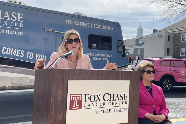 Pennsylvania Sen. Majority Leader Kim Ward speaks about her breast cancer treatment at a Mar. 15 event at Fox Chase Cancer Center in Philadelphia announcing a free mammogram day April 1.