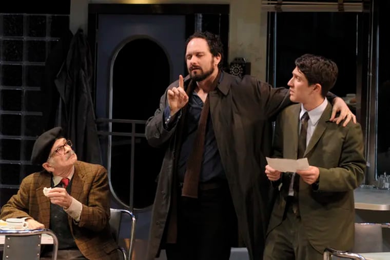 Ron Crawford (left) is Groucho Marx, Erik Jensen (center) is Lenny Bruce and Ian Alda is the fictional Joe Klein in the show at the Wilma.