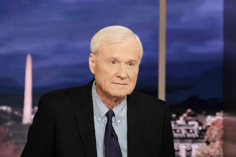 MSNBC anchor Chris Matthews reviews notes before a live broadcast in November 2019 while celebrating twenty years hosting "Hardball" on MSNBC. Matthews announced his abrupt exit from the network and show Monday.