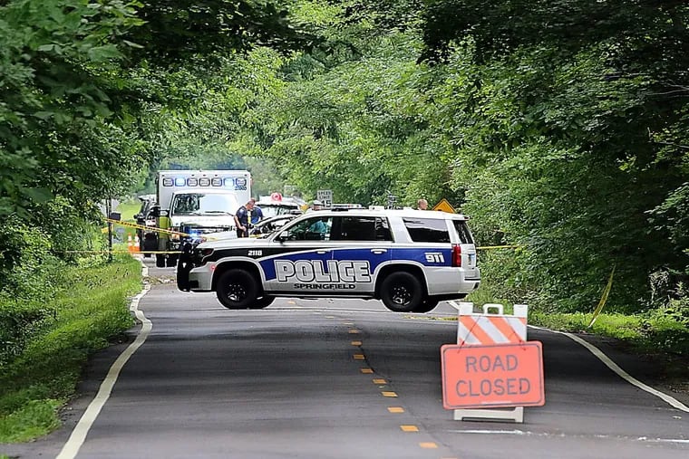 Road closure on Smithville Jacksonville Rd at site of fatal plane crash in Burlington County, New Jersey. June 13, 2018
