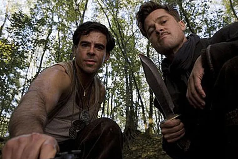 Brad Pitt and Eli Roth play as Jewish-American soliders on a mission to  kill Nazis in the new Tarantino film "Inglourious Basterds." (AP Photo/The Weinstein Co., Francois Duhamel)