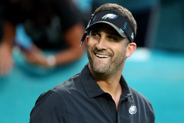Eagles coach Nick Sirianni is now the favorite to win Coach of the Year. (Photo by Megan Briggs/Getty Images)