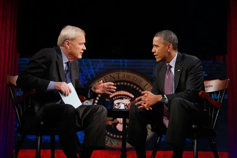 Chris Matthews interviews President Obama for his MSNBC show &quot;Hardball&quot; at American University in Washington.