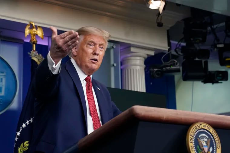 President Donald Trump speaks at a news conference at the White House on Monday.