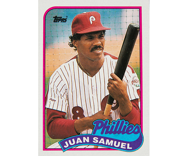 Juan Samuel's 1989 Topps baseball card.
