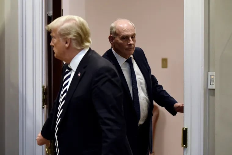 Chief of staff John Kelly holds the door for President Trump during an event on illegal immigration and border security in the Roosevelt Room at the White House in Washington, D.C., on Thursday, Nov. 1, 2018. (Olivier Douliery/Abaca Press/TNS)