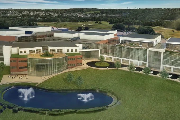 Artist's rendering of GSK's former 411 Swedeland Rd. drug plant after redevelopment into a part of a proposed business campus for health-science companies. The image was released in June 2019, when Brian O'Neill's MLP Ventures first proposed its plan.