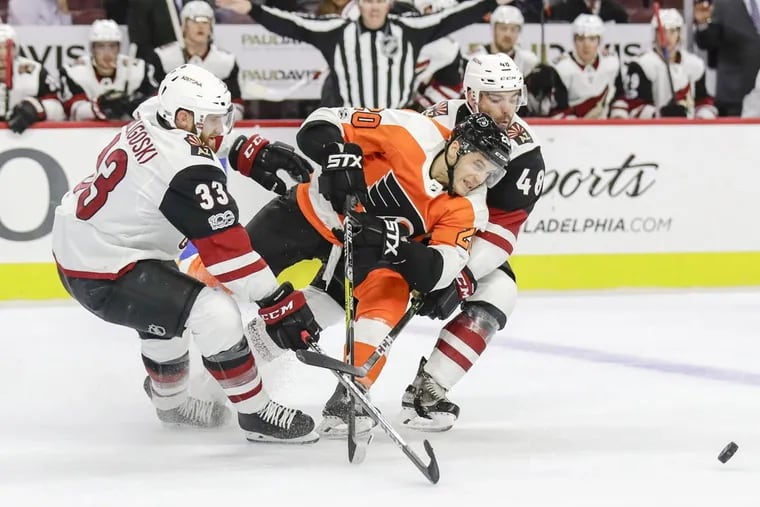 Taylor Leier, who has one goal and is minus-5 in 31 games, will replace Tyrell Goulbourne when the Philadelphia Flyers face the New York Rangers at Madison Square Garden.