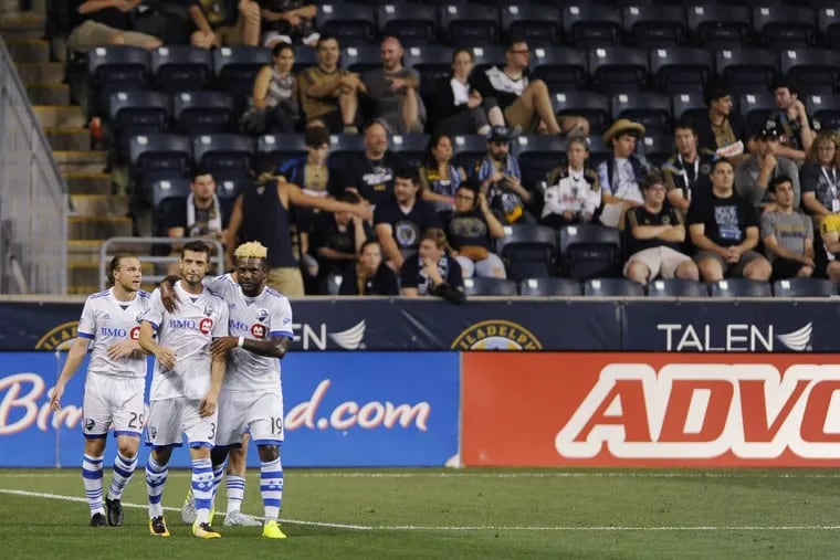 Blerim Dzemaili (center) scored two goals in the Montreal Impact’s 3-0 win over the Union at Talen Energy Stadium in Chester on Saturday. He also scored the winning goal in the Impact’s win over the Union in Montreal earlier this year.