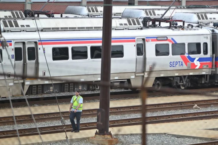 At the Wayne Junction SEPTA Station yard many of the 120 Silverliner V trains are put on side tracks awaiting whatever repair will come before they can be brought back into service.