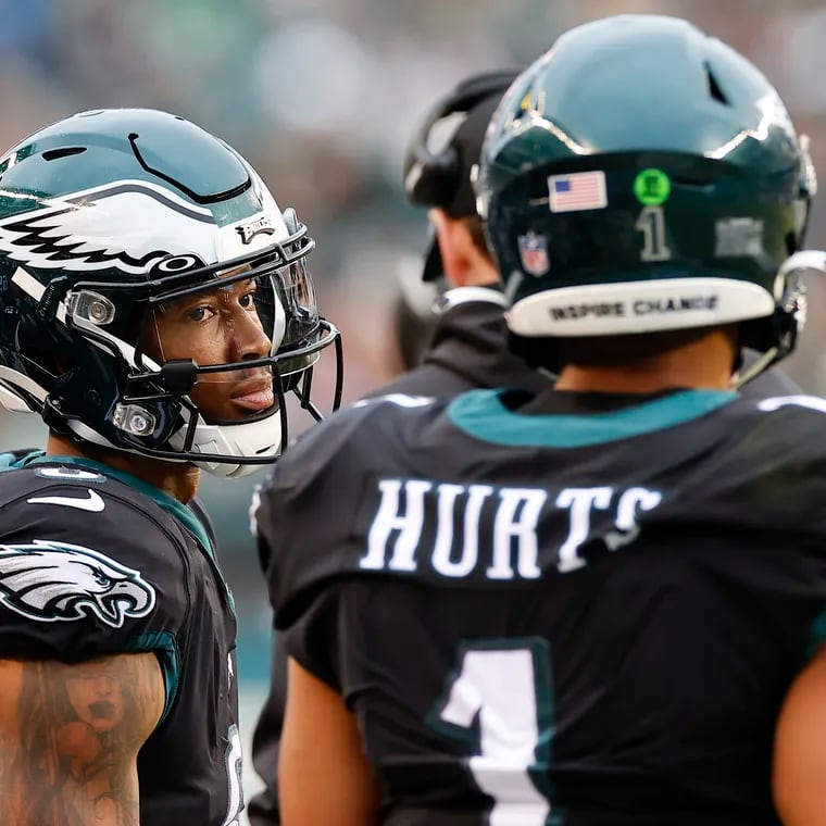 DeVonta Smith (left) and Jalen Hurts (right) are under contract with the Eagles through 2028.