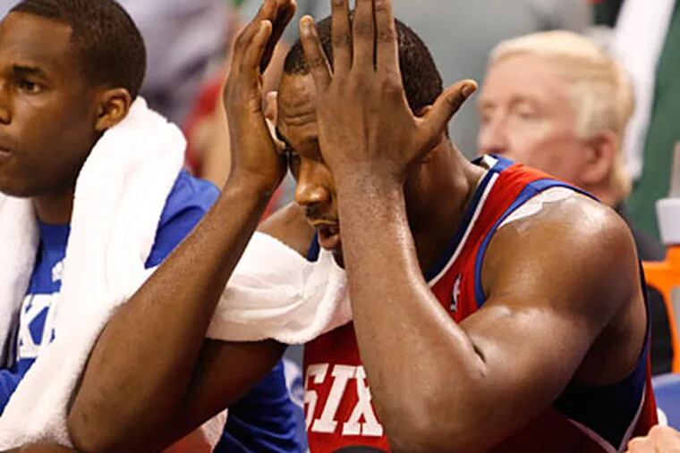 A disappointed Elton Brand sits on the sideline in the fourth quarter of Game 7 against the Celtics. (Ron Cortes/Staff Photographer)
