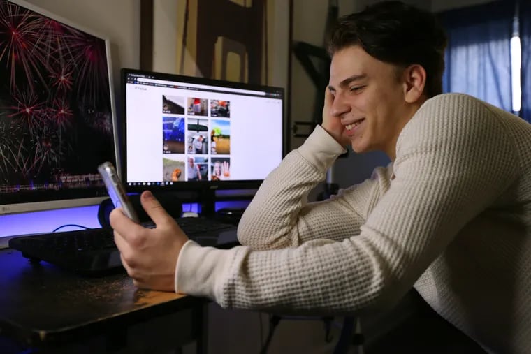 David Geipel, 18, makes a video for the social media app TikTok at his house in Bethlehem, Pa., on Dec. 27.