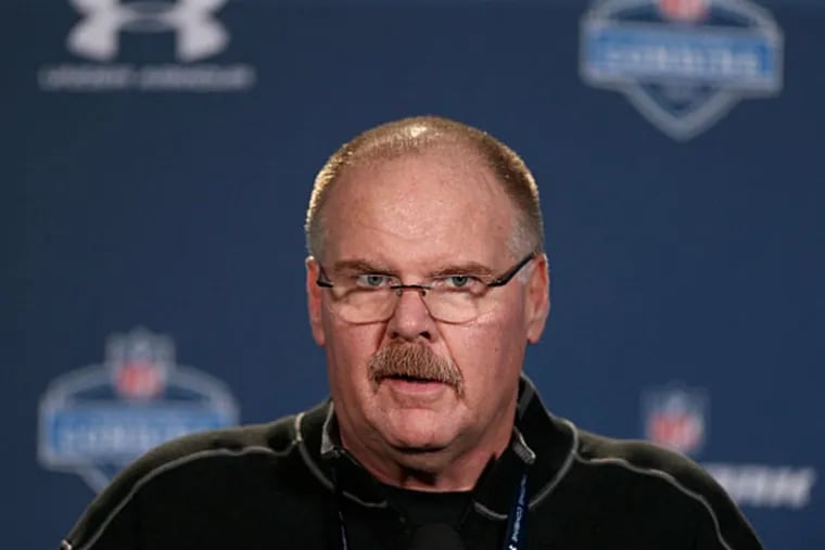 Kansas City Chiefs coach Andy Reid speaks to the media during the 2015 NFL Combine at Lucas Oil Stadium. (Brian Spurlock/USA TODAY Sports)