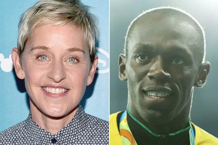 Ellen DeGeneres and Usain Bolt.