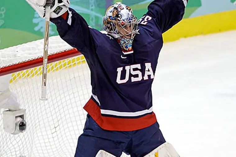 Ryan Miller shut out Switzerland and helped the U.S. advance to the semifinals. (Matt Slocum/AP)