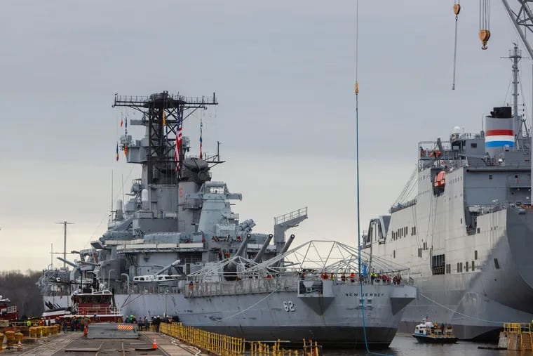 Battleship New Jersey completed its journey Wednesday to the Philadelphia Naval Yard, where it was originally built.