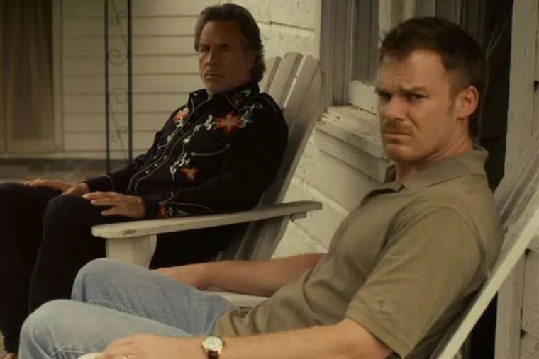Do not forsake me: Don Johnson (left) and Michael C. Hall in Jim Mickle's absurdist Texas noir &quot;Cold in July.