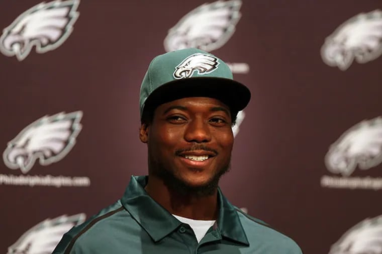 The Eagles' Byron Maxwell speaks to reporters at the NovaCare Complex on Wednesday March, 11, 2015. (David Swanson/Staff Photographer)