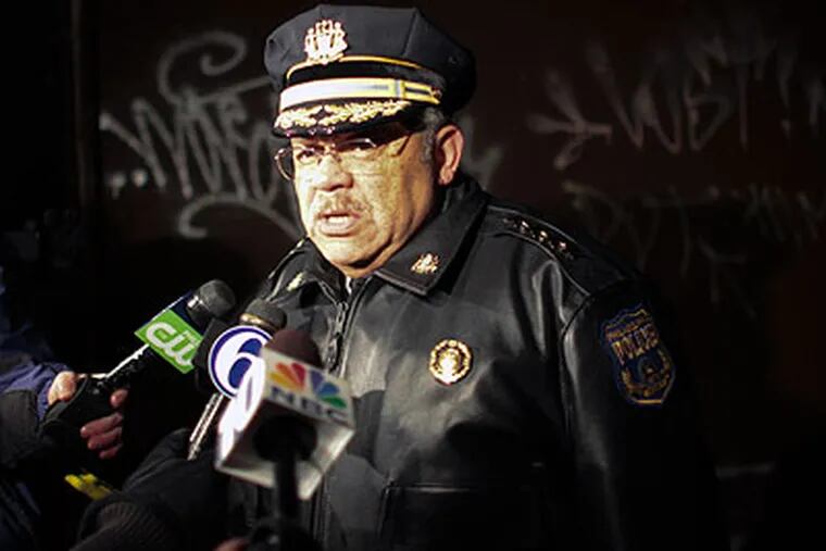 Police Commissioner Charles Ramsey speaks to the news media in the Kensington section of Philadelphia on  Dec. 15, about a string of strangulation murders. (For the Daily News / Joseph Kaczmarek)