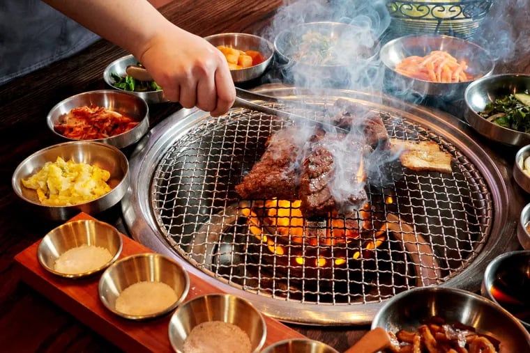A marinated galbi cooks on the grill at Salt Korean BBQ.