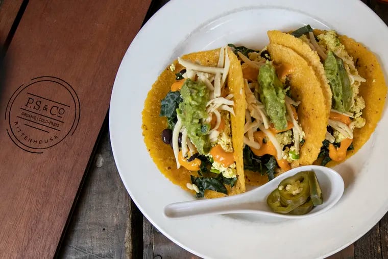 The organic vegan breakfast tacos are photographed at P.S. & Co. in Rittenhouse Square on Thursday, Aug. 08, 2019.