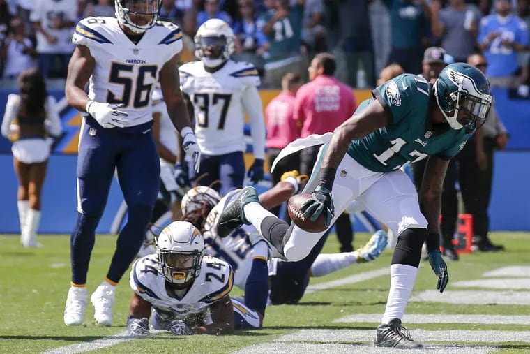 Eagles receiver Alshon Jeffery has caught 17 of 34 targeted passes for 215 yards and two touchdowns.