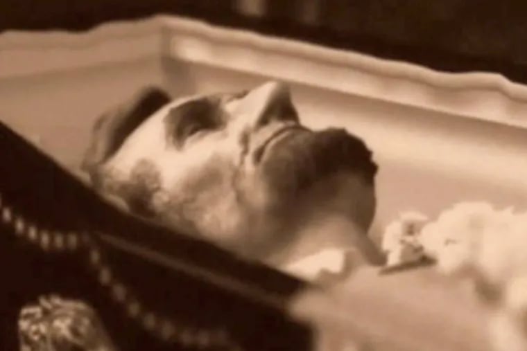 President Lincoln lying in state on April 24, 1865, in New York. The photograph, taken by Jeremiah Gurney Jr., is the only known image of the president in an open coffin.