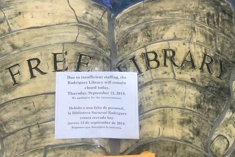 On Thursday, Sept. 13, 2018, the Ramonita G. De Rodriguez branch of the Free Library of Philadelphia in North Philadelphia was closed due to low-staffing. The Rodriguez branch is one of many across the city that struggles to stay open day-to-day.